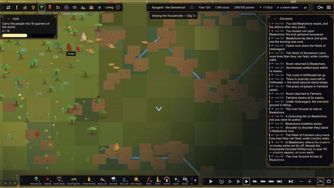 A household raises its hands — the full game UI